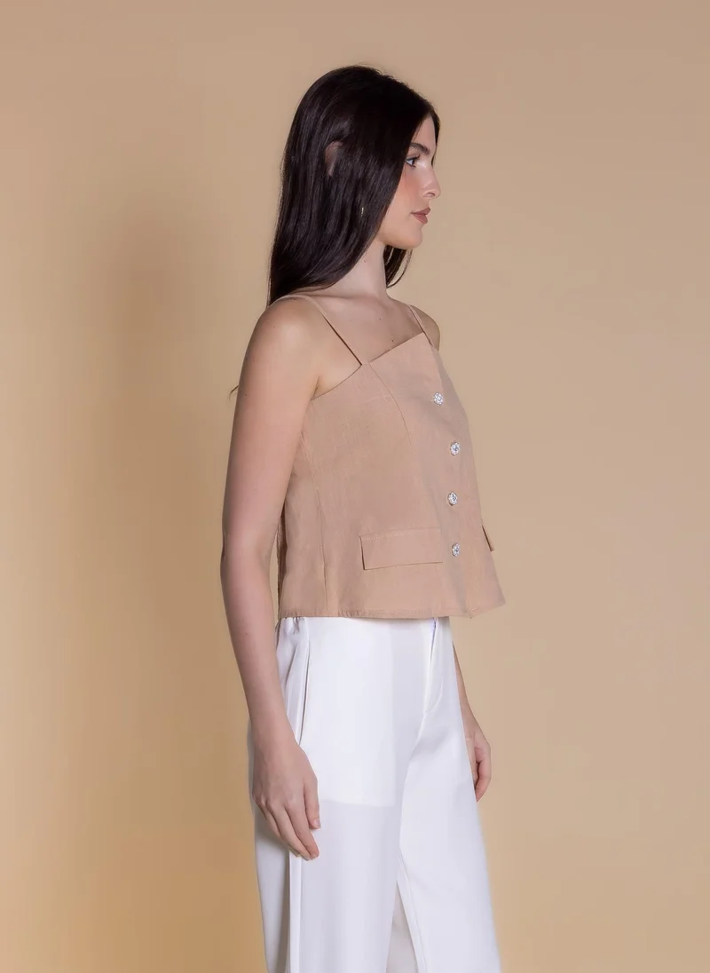 Shapes Beige LINEN BLEND DETAILED TOP for Women | Best Price UAE