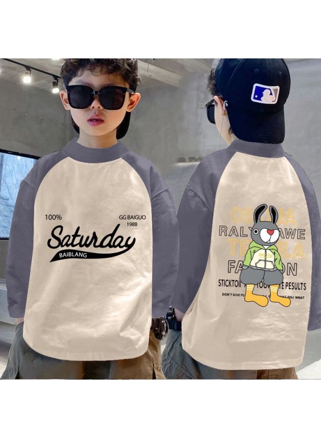 Boys' Base Layer Shirt Autumn And Winter New Thermal Children's Half-high Collar T-shirt Long Sleeve Color-block Top For Older Children