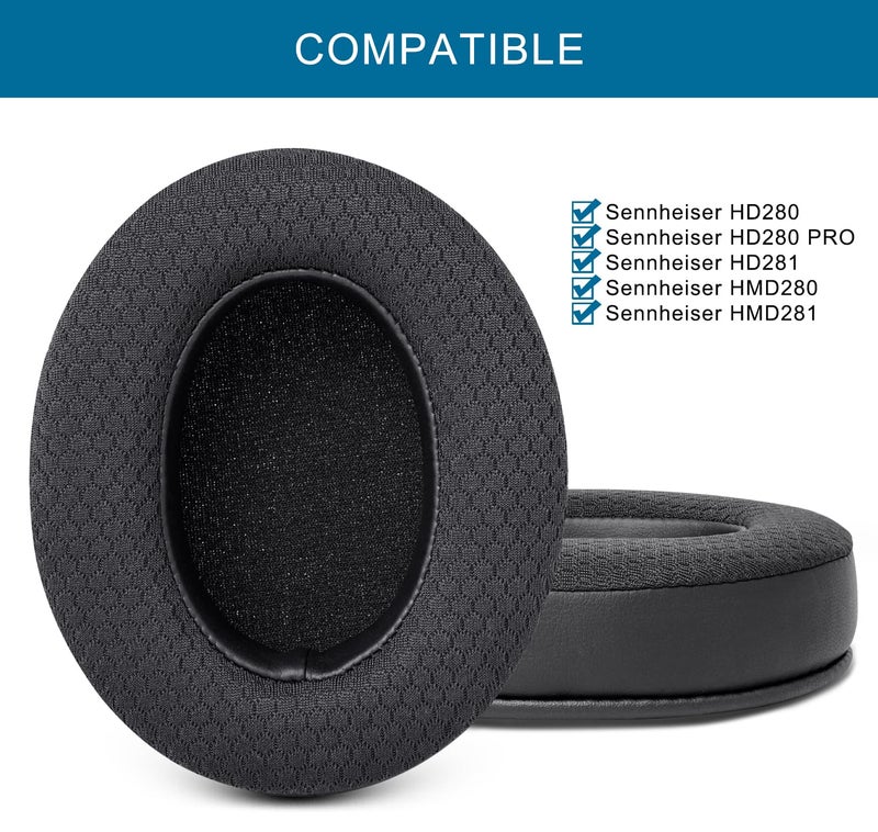 G GVOEARS Replacement Ear Pads for Sennheiser HD280/HD280-13/HD280-Pro/HD281/HMD280/HMD280 Pro/HMD280-13/HMD281/HMD281 Pro Headphones, Earpads Cushions with Upgrade Memory Foam - Black - Image 2