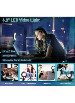 Thoraya 6inches LEDs Selfie Ring Light with Clamp USB Operated 3 Colors Temperature Changing/ 3 Levels Dimmable Brightness Adjustable& Illuminating Angle Adjustable for Laptop PC Monitor Video Meeting Makeup Live Show  - Image 1