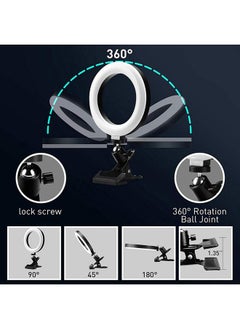 Thoraya 6inches LEDs Selfie Ring Light with Clamp USB Operated 3 Colors Temperature Changing/ 3 Levels Dimmable Brightness Adjustable& Illuminating Angle Adjustable for Laptop PC Monitor Video Meeting Makeup Live Show  - Image 3