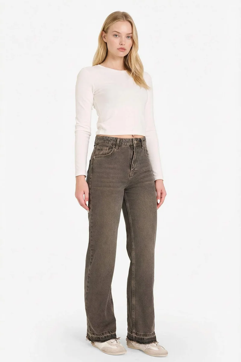 ديفاكتو 100% Cotton 90's Wide Leg High Waist Jeans