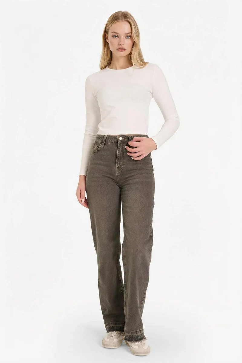 ديفاكتو 100% Cotton 90's Wide Leg High Waist Jeans