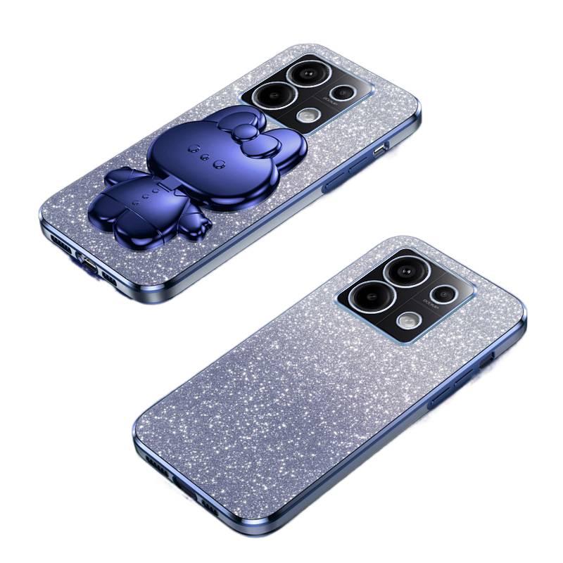 MS غطاء واقي لـ Redmi Note 14 مع حامل بطاقات وحامل قابل للطي مع بريق متدرج مع مرآة مكياج باللون وردي بوظيفة حامل باللون الوردي باللون الأحمر - Image 5