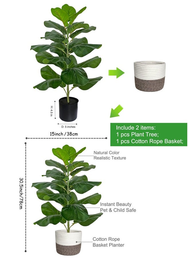 Artificial Fiddle Leaf Fig Tree/Faux Ficus Lyrata for Home Office Decoration, 78CM Tall, with Cotton Rope Basket - https://f.nooncdn.com/p/pzsku/ZA125B79DCE22C44C6E09Z/45/_/1734280997/f6f2acca-bd85-448e-835f-dc7a6b10f740.jpg?width=original