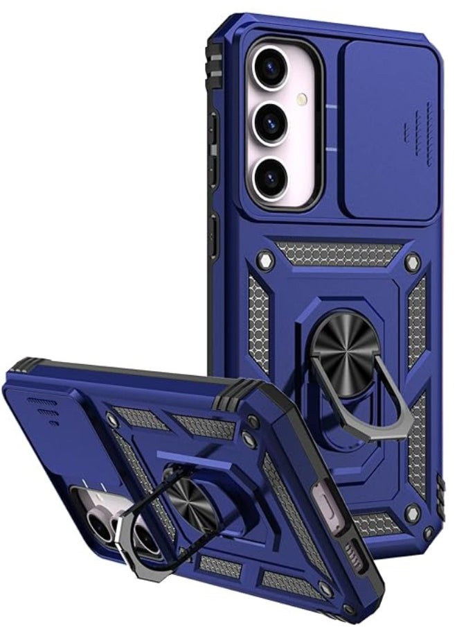 RUGGED SHIELD - Samsung Galaxy S23 FE Case, Slide Camera Cover, Built-in 360° Rotate Ring Kickstand, Shockproof Drop Proof Protection, Heavy Duty Shockproof Protective Case for Samsung Galaxy S23 FE 5G (Blue) - Image 1