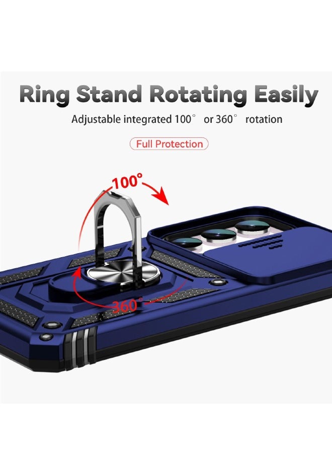 RUGGED SHIELD - Samsung Galaxy S23 FE Case, Slide Camera Cover, Built-in 360° Rotate Ring Kickstand, Shockproof Drop Proof Protection, Heavy Duty Shockproof Protective Case for Samsung Galaxy S23 FE 5G (Blue) - Image 1