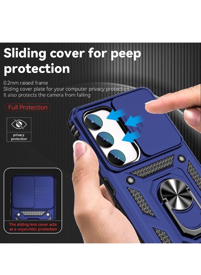 RUGGED SHIELD - Samsung Galaxy S23 FE Case, Slide Camera Cover, Built-in 360° Rotate Ring Kickstand, Shockproof Drop Proof Protection, Heavy Duty Shockproof Protective Case for Samsung Galaxy S23 FE 5G (Blue) - Image 1