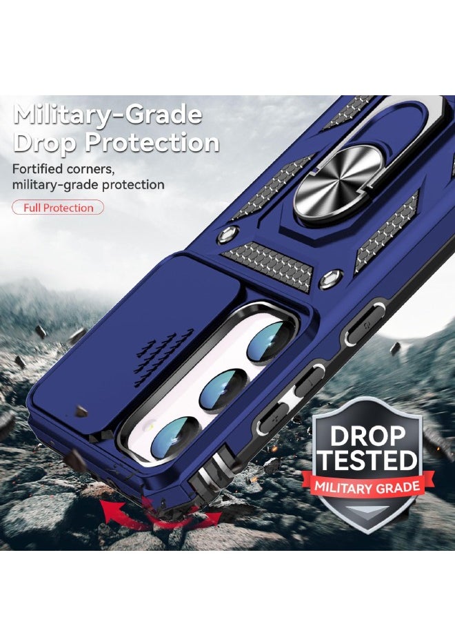 RUGGED SHIELD - Samsung Galaxy S23 FE Case, Slide Camera Cover, Built-in 360° Rotate Ring Kickstand, Shockproof Drop Proof Protection, Heavy Duty Shockproof Protective Case for Samsung Galaxy S23 FE 5G (Blue) - Image 1