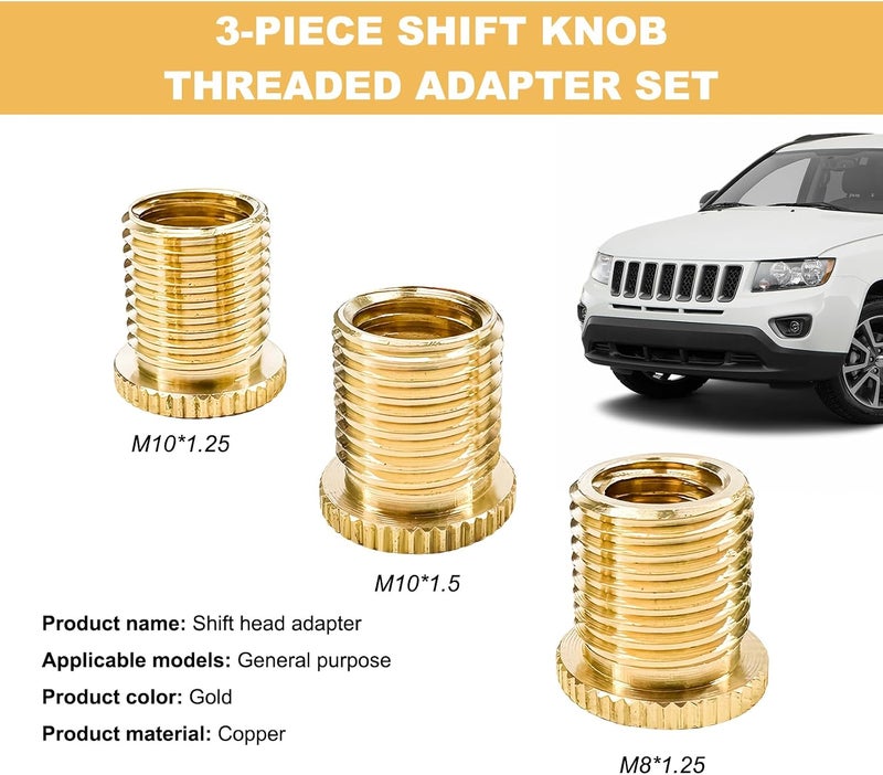 MUQIDA 3PCS Shift Knob Thread Adapters, M8 X 1.25/M10 X 1.25/M10 X 1.5 Brass Adapters for Gear Shift Heads, Universal Shifter Knob Threaded Screws for Manual Automatic Vehicle - Image 2