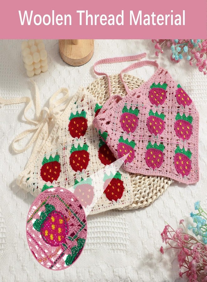 Yolev 2pcs Crochet Headband,Knitted Strawberry Bandana Headband Boho Headscarf Vintage Head Kerchief for Women Knitted Hair Bandanas Kawaii Vintage - Image 2