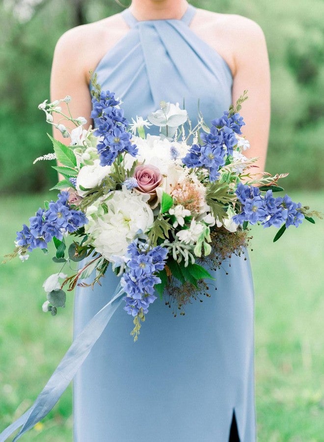 IPOPU Blue Delphinium Artificial Flowers,6PCS Faux Delphinium Bulk 28.74'' Realistic Silk Fake Snapdragon Flowers with Stems for Wedding Garden Table Home Decor (Deep Blue) - Image 4