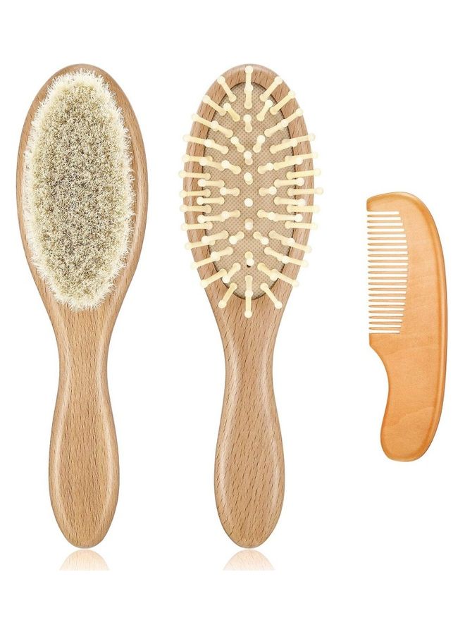 نيبمينينت مجموعة تتضمن مشطاً وفرشاً بشعيرات من الصوف الناعم ومزودة بمقبض خشبي مكونة 3 قطع بني - Image 1