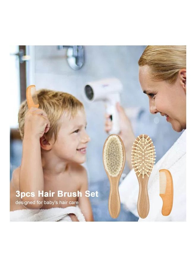 نيبمينينت مجموعة تتضمن مشطاً وفرشاً بشعيرات من الصوف الناعم ومزودة بمقبض خشبي مكونة 3 قطع بني - Image 4