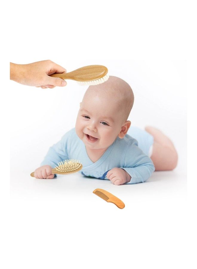 نيبمينينت مجموعة تتضمن مشطاً وفرشاً بشعيرات من الصوف الناعم ومزودة بمقبض خشبي مكونة 3 قطع بني - Image 2