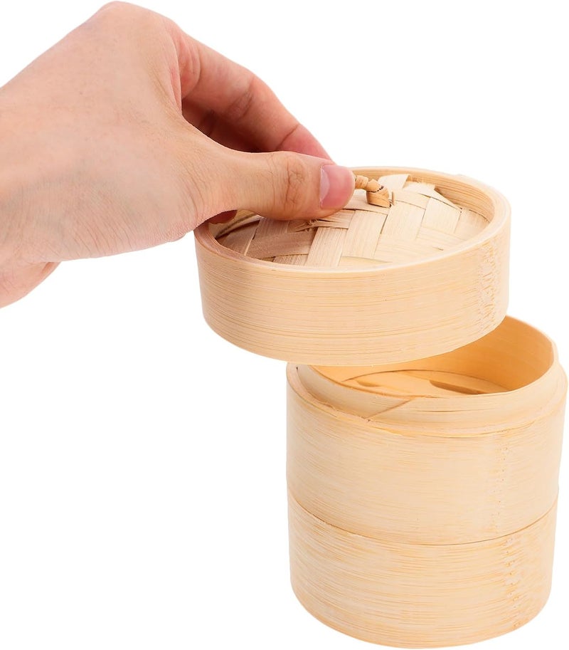 SUPVOX Steamer Basket Set 3pcs 10cm round Household Kitchen Steamer with Lid for Dumplings Buns and Dim Sum Cooking - Image 4