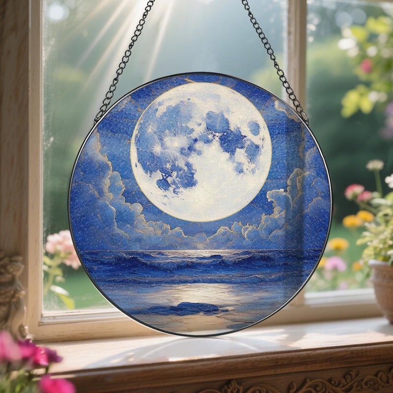 LAOWEIKI 8'' Full Moon Over Ocean Sun Catcher Ornament, Stained Glass Window Hanging, Suncatchers for Windows Hanging Ornaments, Window Decor | Ideal Gift, Mother's Day, Christmas, Birthday Gifts - Image 5
