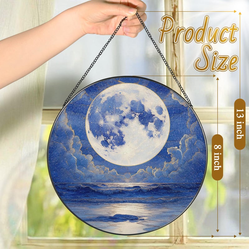 LAOWEIKI 8'' Full Moon Over Ocean Sun Catcher Ornament, Stained Glass Window Hanging, Suncatchers for Windows Hanging Ornaments, Window Decor | Ideal Gift, Mother's Day, Christmas, Birthday Gifts - Image 4