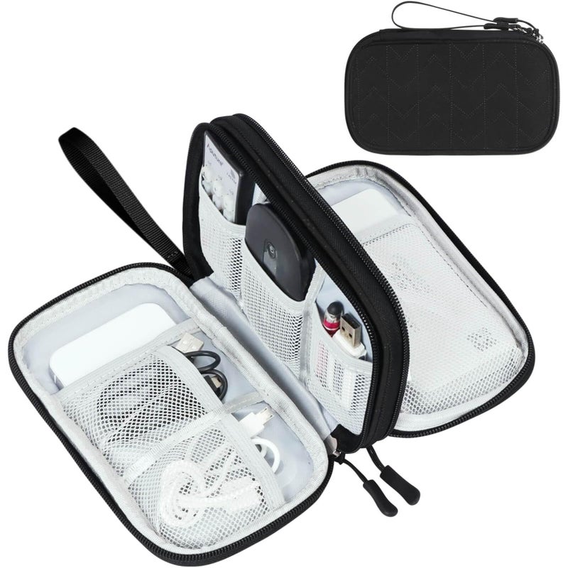 FYY Electronic Organizer, Travel Cable Organizer Bag Pouch Electronic Accessories Carry Case Portable Waterproof Double Layers All-in-One Storage Bag for Cable, Cord, Charger, Phone, Pattern Black (M) - Image 1