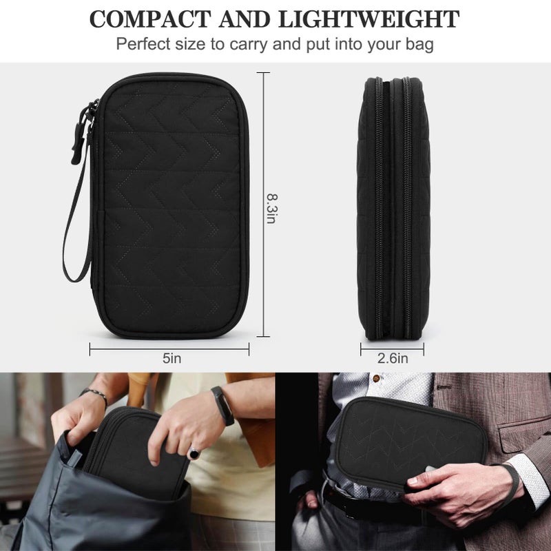 FYY Electronic Organizer, Travel Cable Organizer Bag Pouch Electronic Accessories Carry Case Portable Waterproof Double Layers All-in-One Storage Bag for Cable, Cord, Charger, Phone, Pattern Black (M) - Image 2