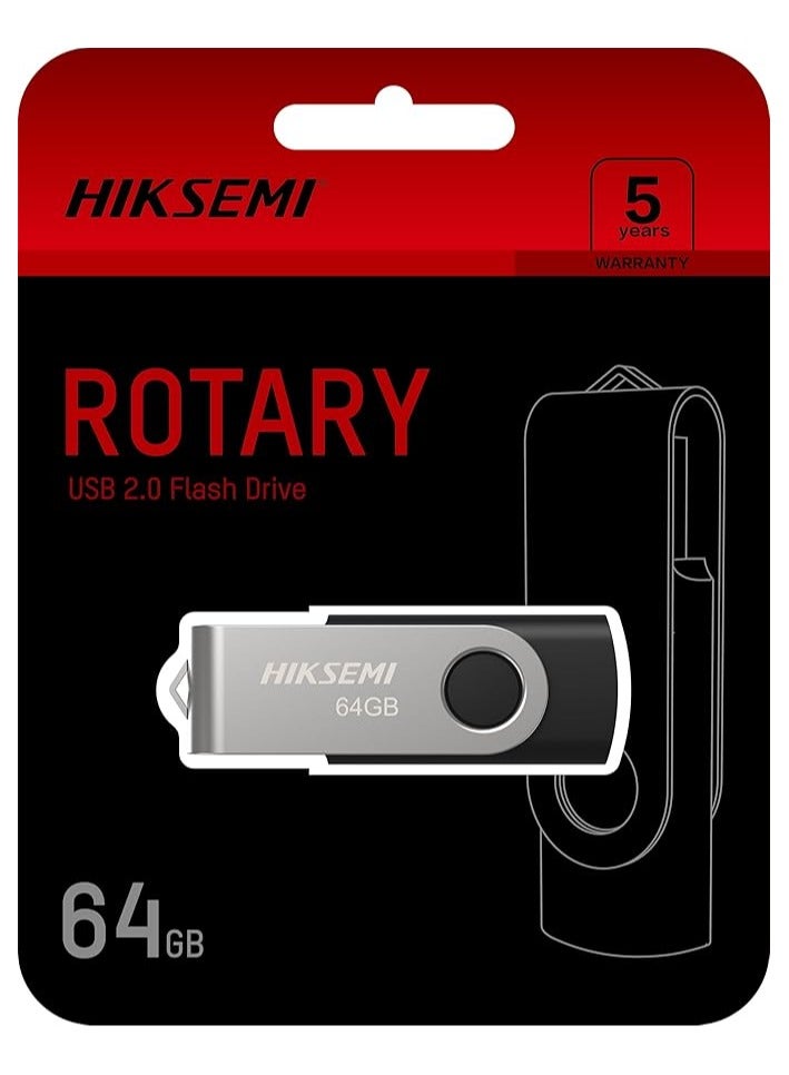 HIKSEMI 64GB USB 2.0 Rotary Flash Drive, Silver/Black | HS-USB-M200S 64G | - Image 1
