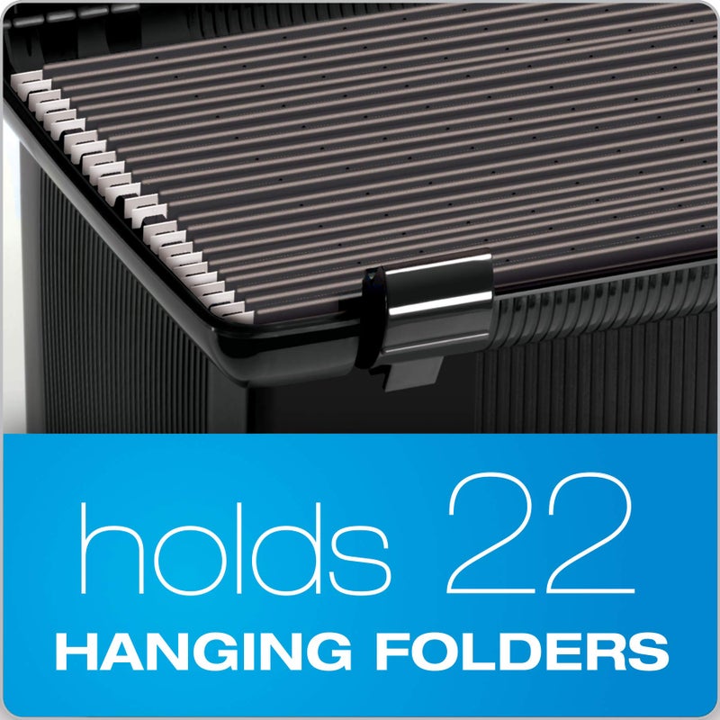 Pendaflex Portable File Box with File Rails, Simple Document Storage, File Bin for Home and Office, Hinged Lid with Double Latch Closure, Black, 3 Black Letter Size Hanging Folders Included (41742AMZ) - Image 4