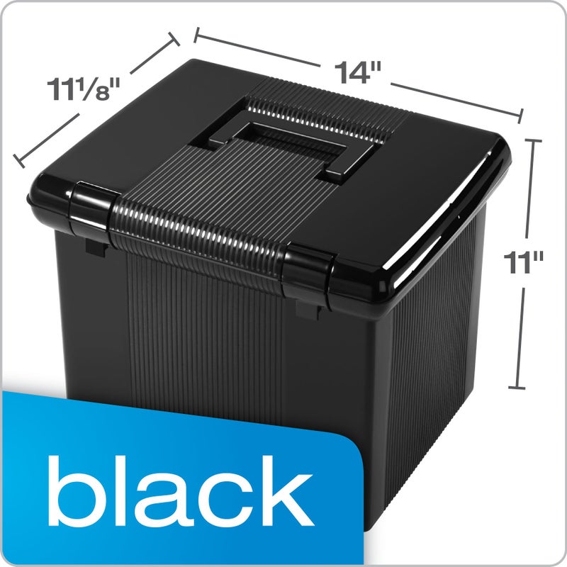 Pendaflex Portable File Box with File Rails, Simple Document Storage, File Bin for Home and Office, Hinged Lid with Double Latch Closure, Black, 3 Black Letter Size Hanging Folders Included (41742AMZ) - Image 3