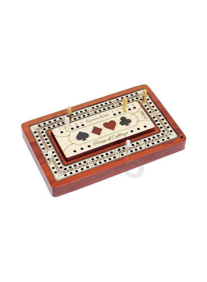 House of Cribbage - 2 Track - Wooden Travel/Pocket Size Cribbage Board - 4 Inch - Inlaid in Bloodwood/Maple Wood with Storage Space for Cribbage Pegs - 60 Points - Non Continuous - Image 2