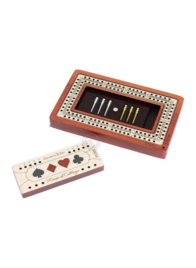 House of Cribbage - 2 Track - Wooden Travel/Pocket Size Cribbage Board - 4 Inch - Inlaid in Bloodwood/Maple Wood with Storage Space for Cribbage Pegs - 60 Points - Non Continuous - Image 3