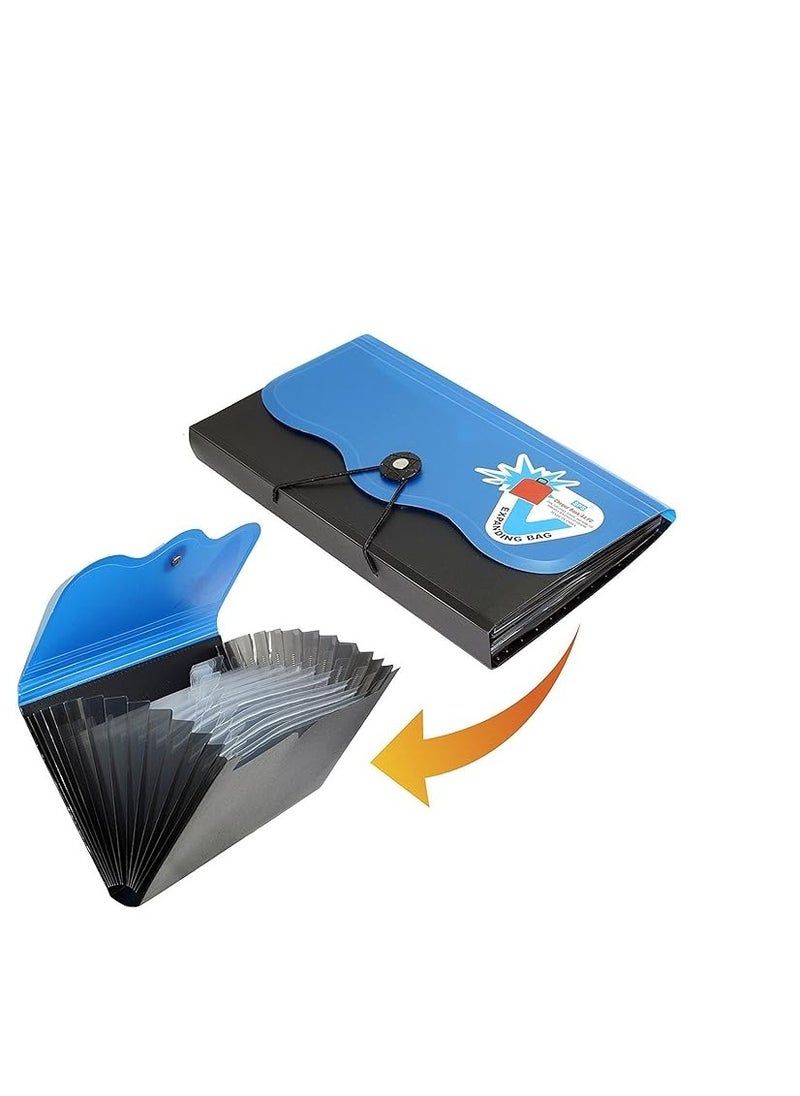 Terabyte Expanding Cheque Book Holder Travelling Document Bag- 12 Section - Black & Blue (Color May Vary)  - Image 4