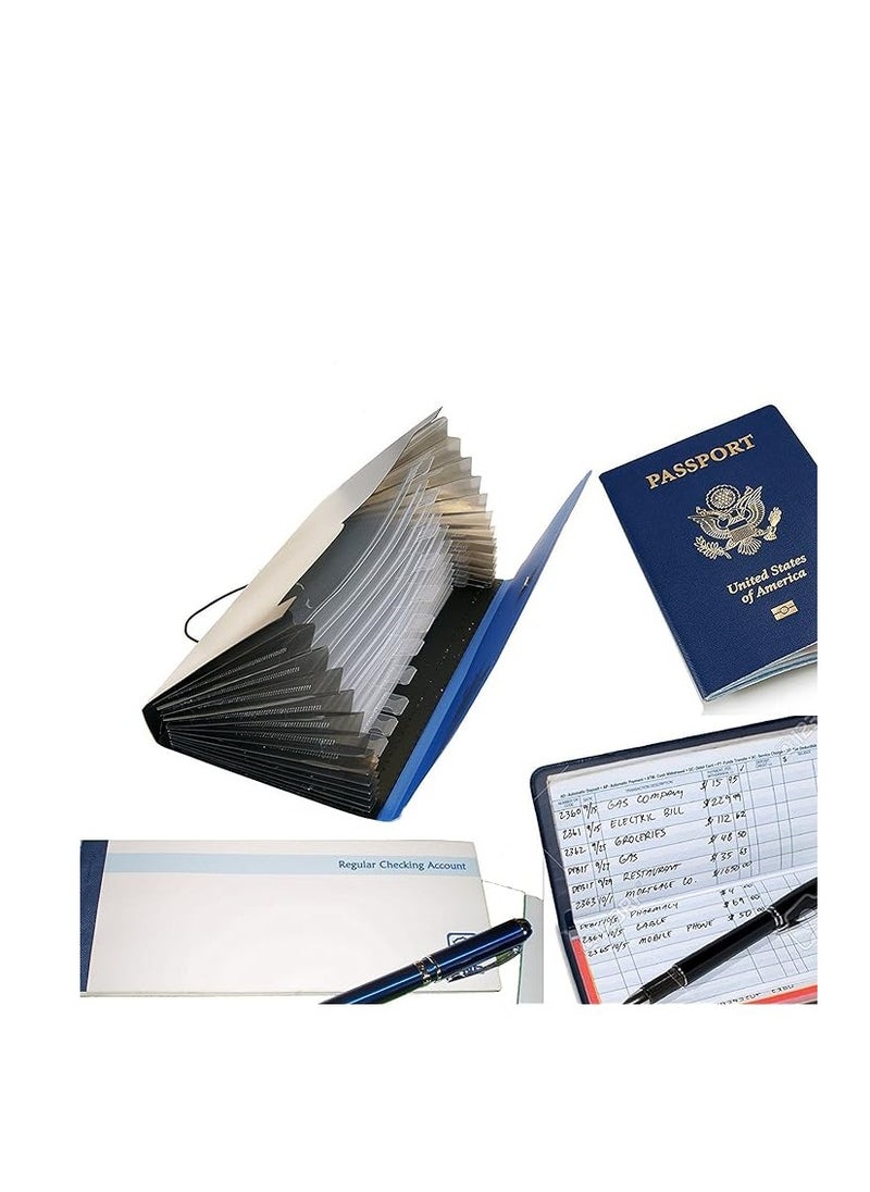 Terabyte Expanding Cheque Book Holder Travelling Document Bag- 12 Section - Black & Blue (Color May Vary)  - Image 5