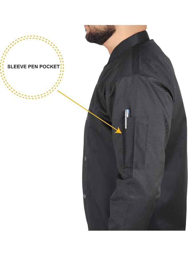 YANEK Chef Jacket Coat Long Sleeve with Snap Buttons - Image 3