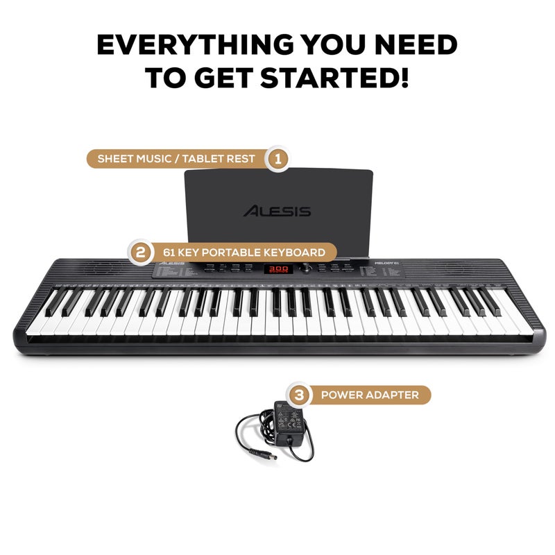 Alesis بيانو الكيبورد أليسيز ميلودي 61 MK4 للمبتدئين مع 61 مفتاح ومكبرات صوت وحامل لوحي/نوتة موسيقية و300 صوت ودروس موسيقية - Image 3