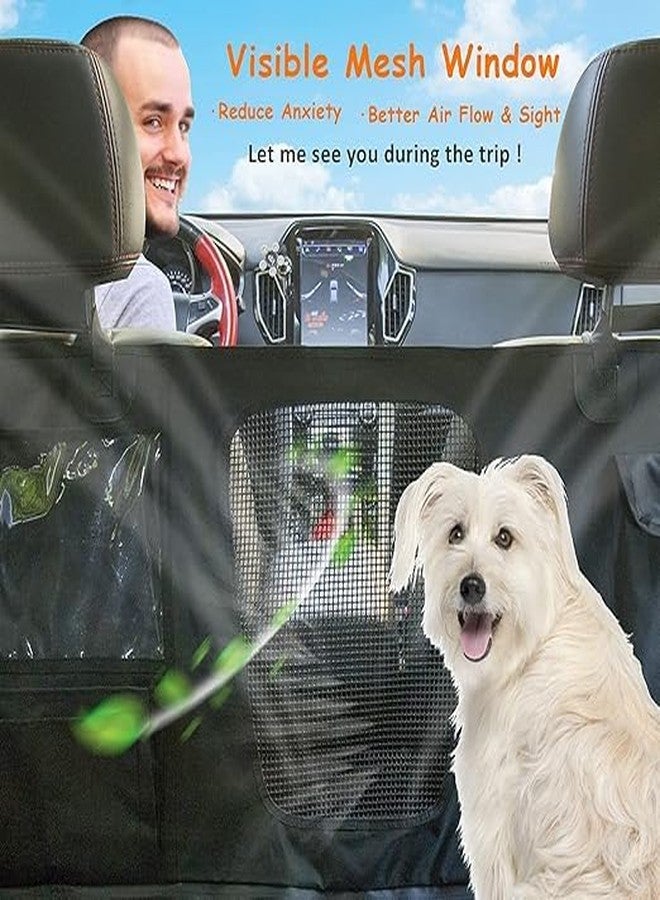 TAOCOCO Car Dog Cover Back Seat - Car Hammock for Dogs Waterproof -for Back Seat with Mesh Window Multiple Pockets for Car/Truck/SUV Nonslip Rubber Back Washable Luxury Material (Black/Black, Hanjo) - Image 4