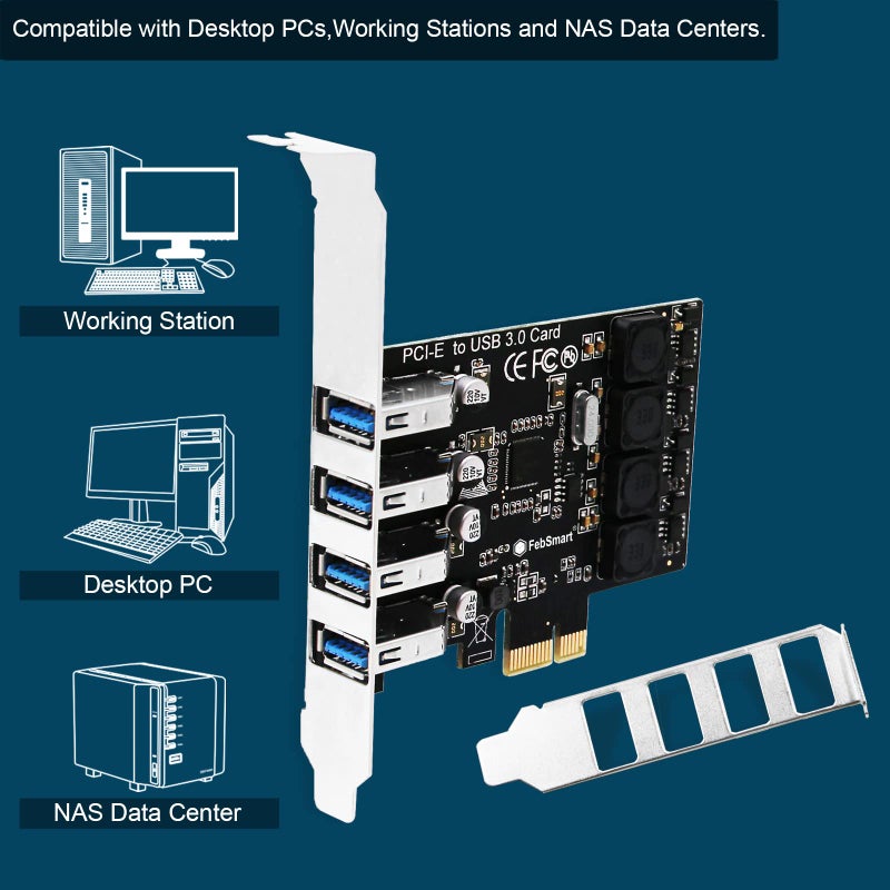 FebSmart PCIE 4-Ports Superspeed 5Gbps USB 3.0 Expansion Card for Windows 11, 10, 8.x, 7, Vista, XP Desktop PCs, Built in FebSmart Self-Powered Technology, No Need Additional Power Supply (FS-U4L-Pro) - Image 5