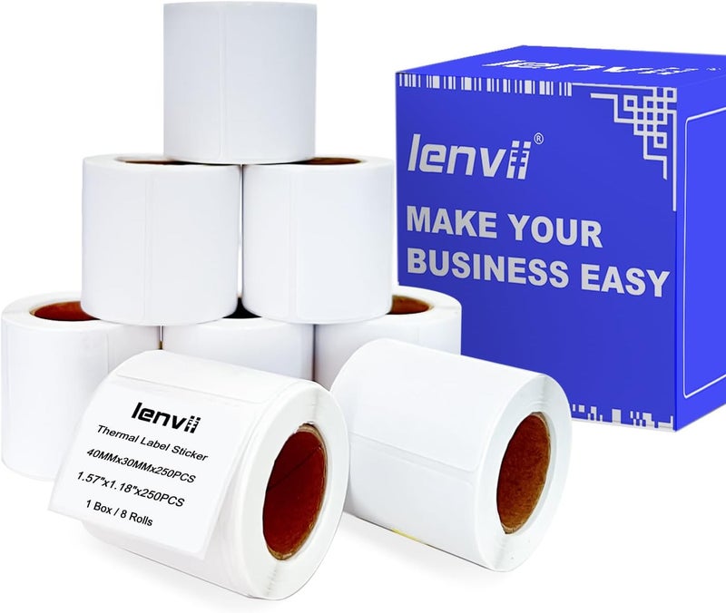 LENVII 40x30mm (1.57"x1.18") Thermal Labels 2000 Sheets -8 Rolls × 250 Labels, 3-Proof (Water/Oil/Scratch) Multi-Use Adhesive Stickers for Address/Barcode/FNSKU Tags -Home/Office/Product/Gift Labeling - Image 1