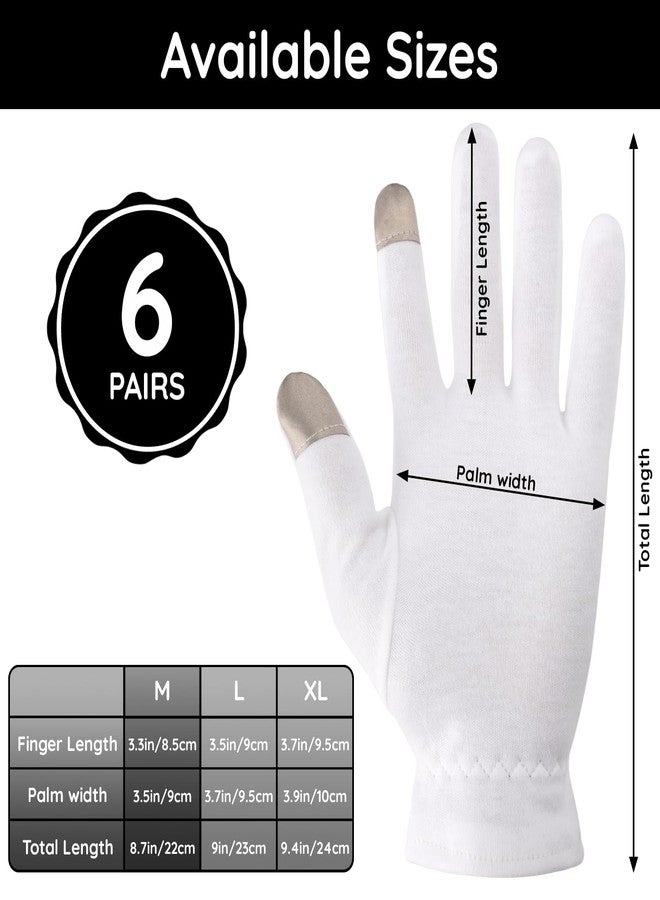 Segbeauty 12pcs Touchscreen Fingers Moisturizing Gloves, 6 Pairs Hand Gloves Moisturizing Overnight with Elastic Band for Women and Men, White Cotton Gloves Overnight Sleeing for Work Dry Hands Medium - Image 2