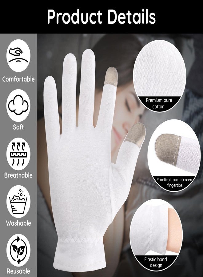 Segbeauty 12pcs Touchscreen Fingers Moisturizing Gloves, 6 Pairs Hand Gloves Moisturizing Overnight with Elastic Band for Women and Men, White Cotton Gloves Overnight Sleeing for Work Dry Hands Medium - Image 4