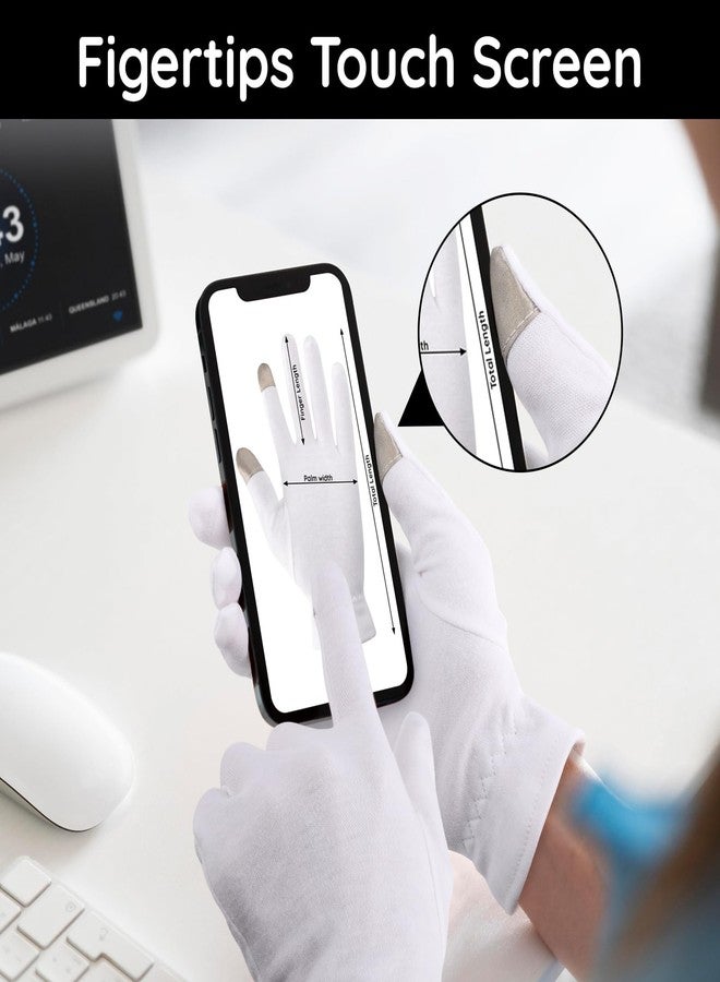 Segbeauty 12pcs Touchscreen Fingers Moisturizing Gloves, 6 Pairs Hand Gloves Moisturizing Overnight with Elastic Band for Women and Men, White Cotton Gloves Overnight Sleeing for Work Dry Hands Medium - Image 3