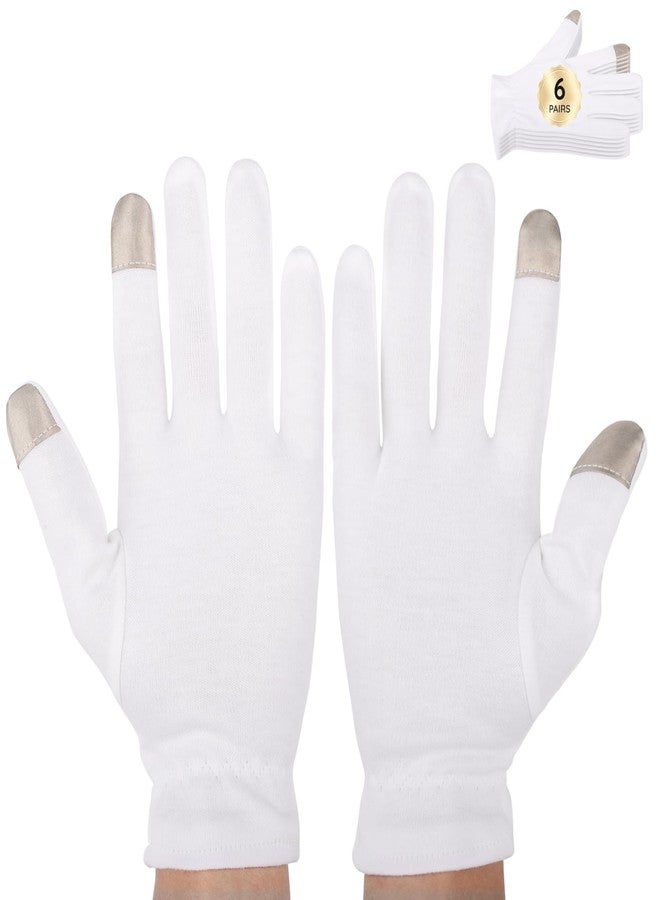 Segbeauty 12pcs Touchscreen Fingers Moisturizing Gloves, 6 Pairs Hand Gloves Moisturizing Overnight with Elastic Band for Women and Men, White Cotton Gloves Overnight Sleeing for Work Dry Hands Medium - Image 1