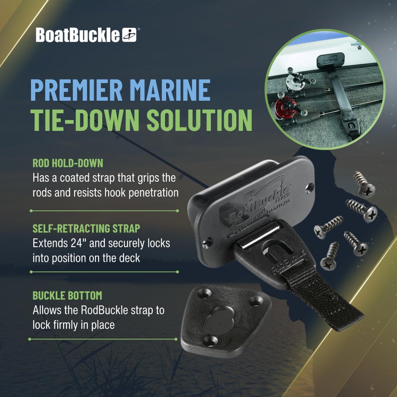 Boatbuckle 24-Inch Self-Retracting Fishing Rod Holder For Boat  Retractable Tie Down Rod Straps For Boat Deck Mount/Gunwale - Pack Of 2 - Image 5