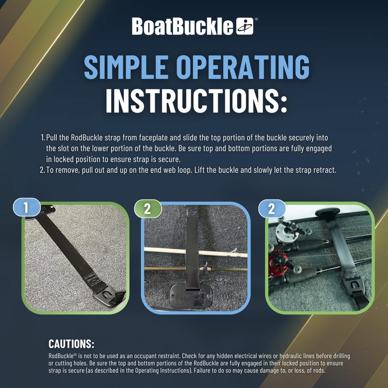Boatbuckle 24-Inch Self-Retracting Fishing Rod Holder For Boat  Retractable Tie Down Rod Straps For Boat Deck Mount/Gunwale - Pack Of 2 - Image 4