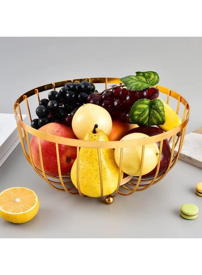 BS سلة فواكه معدنية ذهبية حديثة من B&S مع غطاء خشبي - Image 1