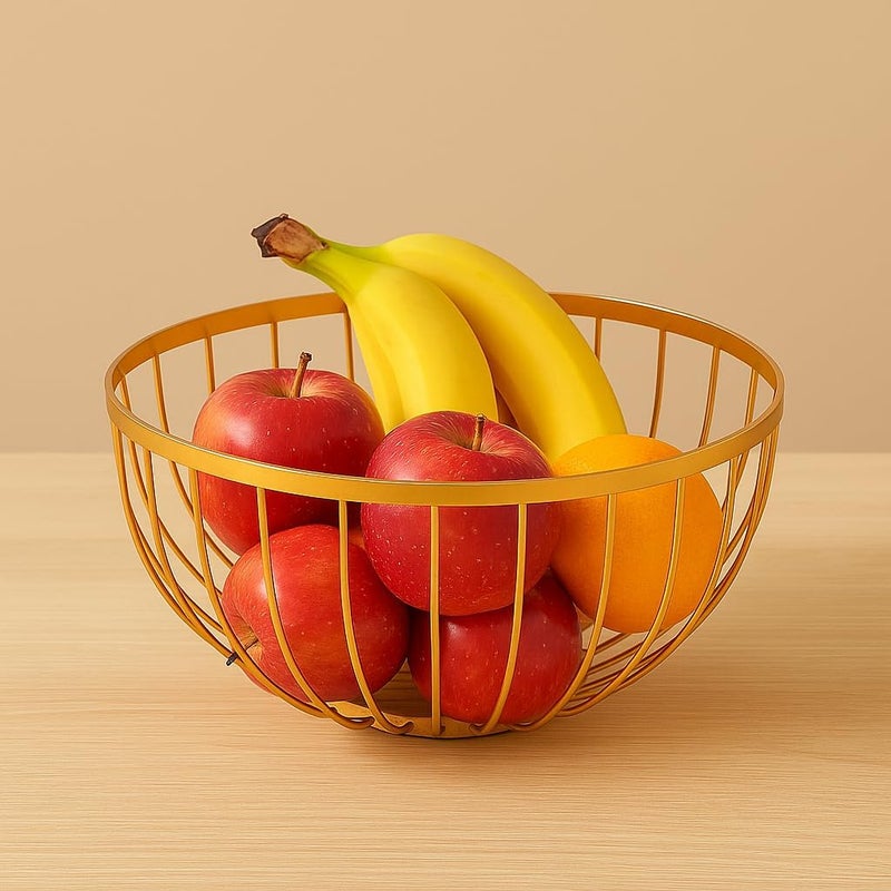 BS سلة فواكه معدنية ذهبية حديثة من B&S مع غطاء خشبي - Image 3
