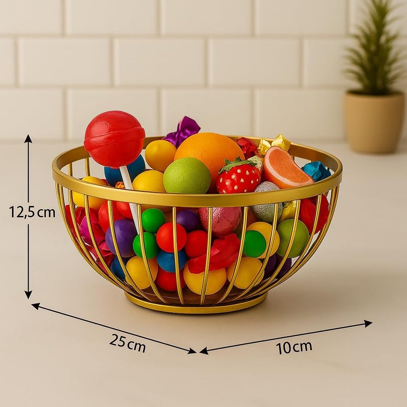 BS سلة فواكه معدنية ذهبية حديثة من B&S مع غطاء خشبي - Image 5