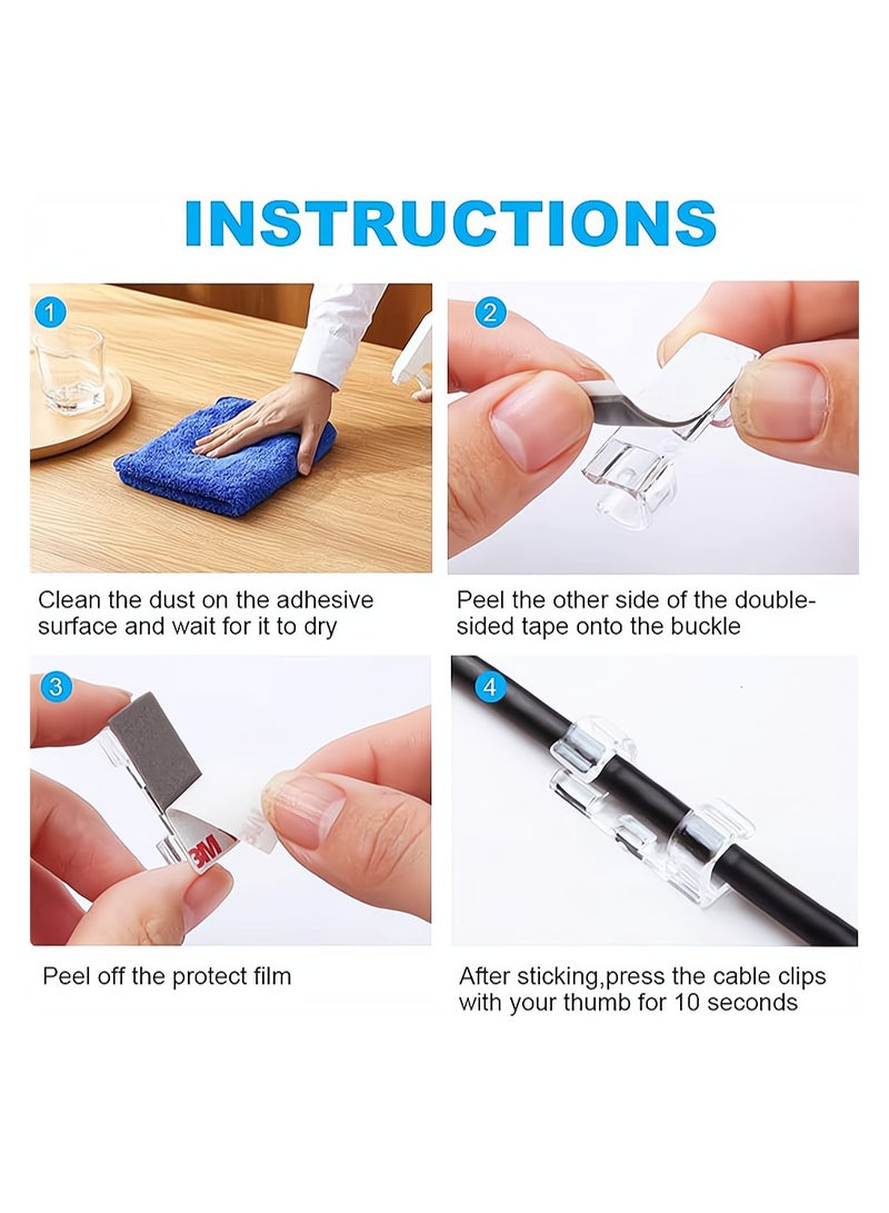 Excefore Self-Adhesive Cable Clips, Cable Organizer for 6-8 MM cable, Wire Clamp Sticky Clear Cable Clip Management Organizer Drop Wire Holder for TV PC Cable Desktop Home Office, 100 Pieces, Clear - Image 4