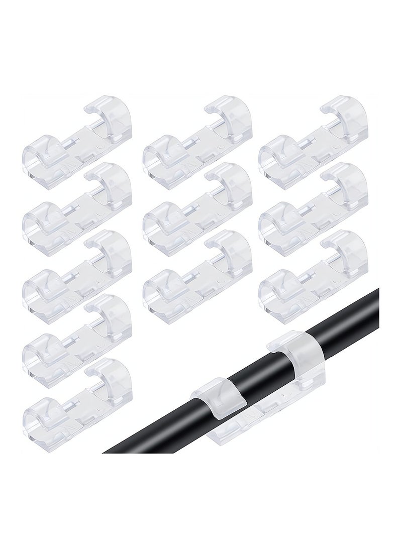 Excefore Self-Adhesive Cable Clips, Cable Organizer for 6-8 MM cable, Wire Clamp Sticky Clear Cable Clip Management Organizer Drop Wire Holder for TV PC Cable Desktop Home Office, 100 Pieces, Clear - Image 1