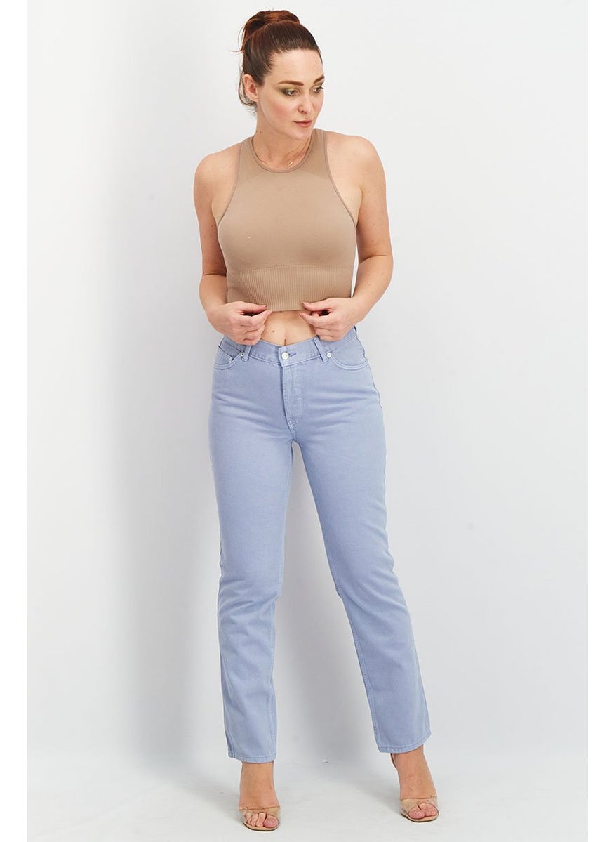 Asos Design - Women Regular Fit Textured Non-Stretchable Jeans, Light Blue - Image 1
