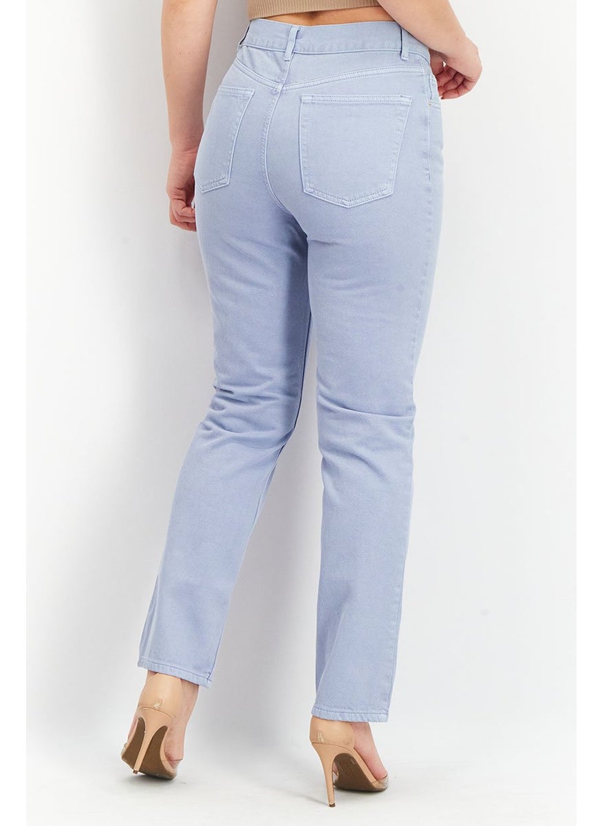 Asos Design - Women Regular Fit Textured Non-Stretchable Jeans, Light Blue - Image 1