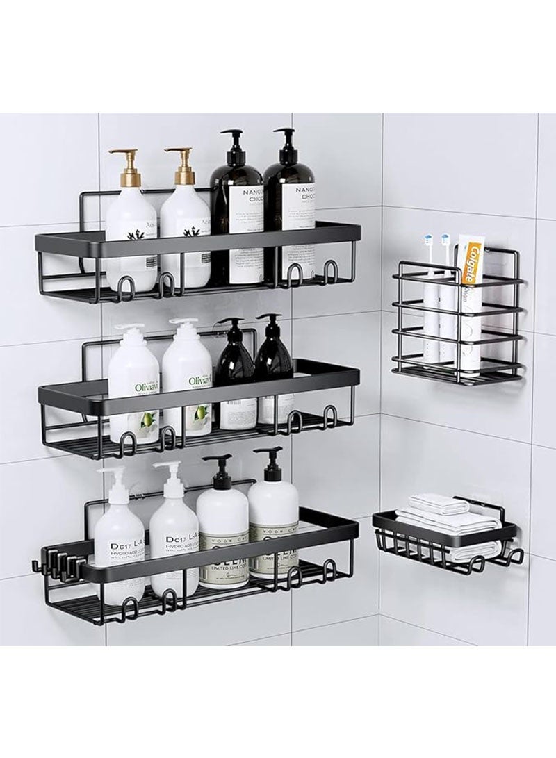 توبيتش علبة دش سوداء بسيطة للاستحمام مكونة من 5 عبوات، رف حمام، رف تخزين للحمام، أرفف استحمام ذاتية اللصق مقاومة للصدأ بدون حفر - Image 3